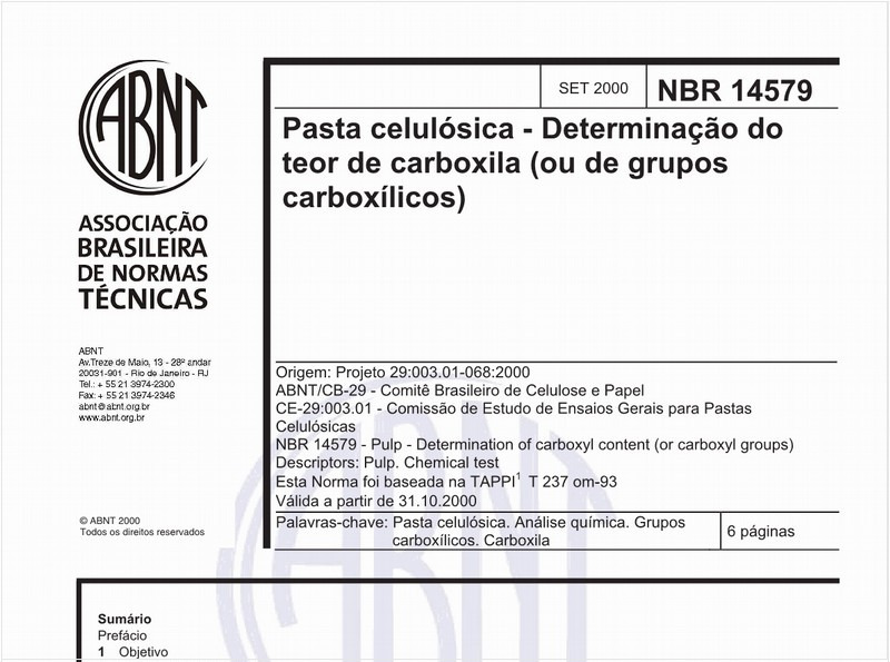 Pasta celulósica - Determinação do teor de carboxila (ou de grupos carboxílicos)