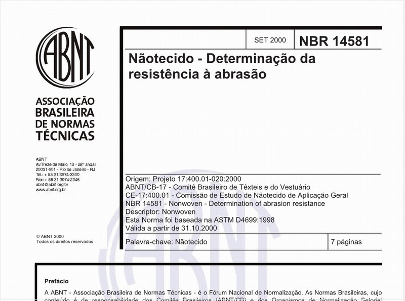 Nãotecido - Determinação da resistência à abrasão