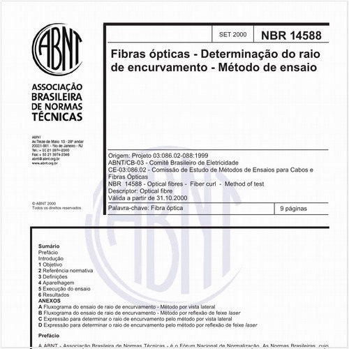 Fibras ópticas - Determinação do raio de encurvamento - Método de ensaio