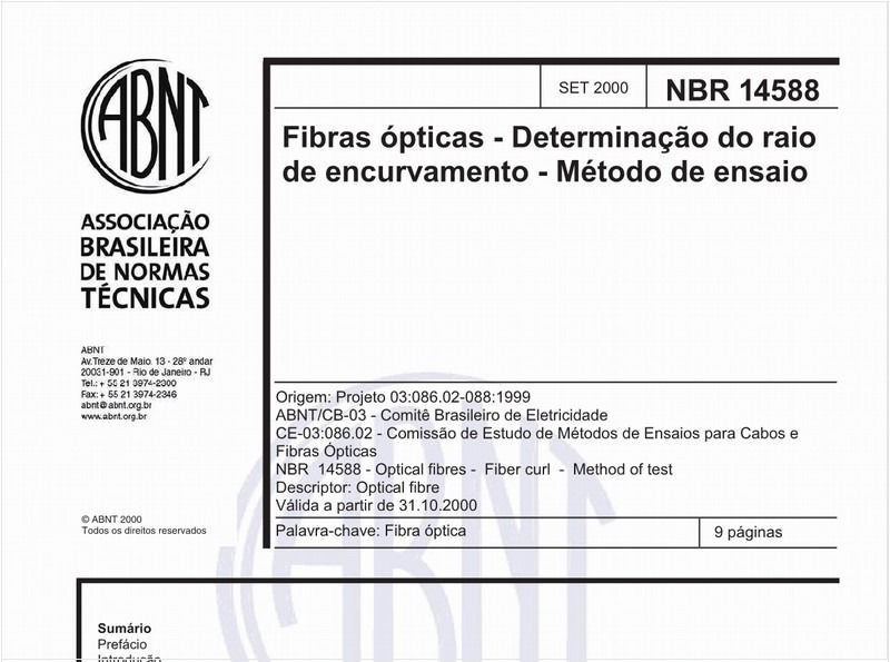 Fibras ópticas - Determinação do raio de encurvamento - Método de ensaio