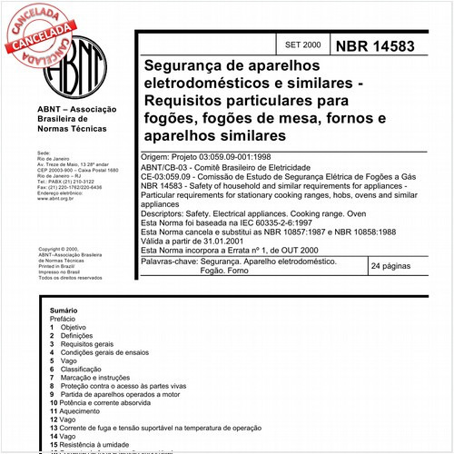 Segurança de aparelhos eletrodomésticos e similares - Requisitos particulares para fogões, fogões de mesa, fornos e aparelhos similares