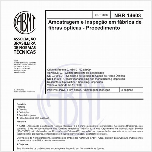 Amostragem e inspeção em fábrica de fibras ópticas - Procedimento