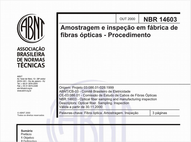 Amostragem e inspeção em fábrica de fibras ópticas - Procedimento