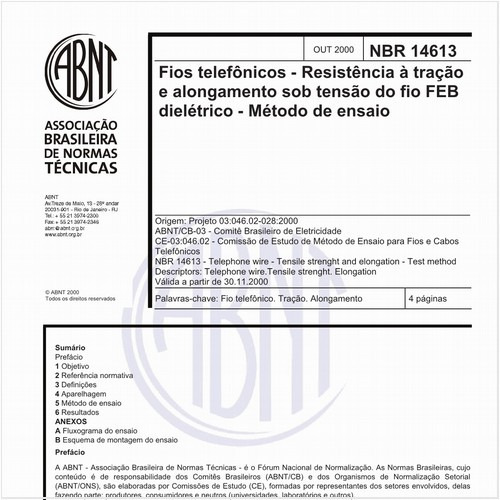 Fios telefônicos - Resistência à tração e alongamento sob tensao do fio FEB dielétrico - Método de ensaio