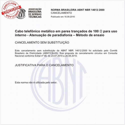 Cabo telefônico metálico em pares trançados de 100 omega para uso interno - Atenuação de paradiagonia - Método de ensaio