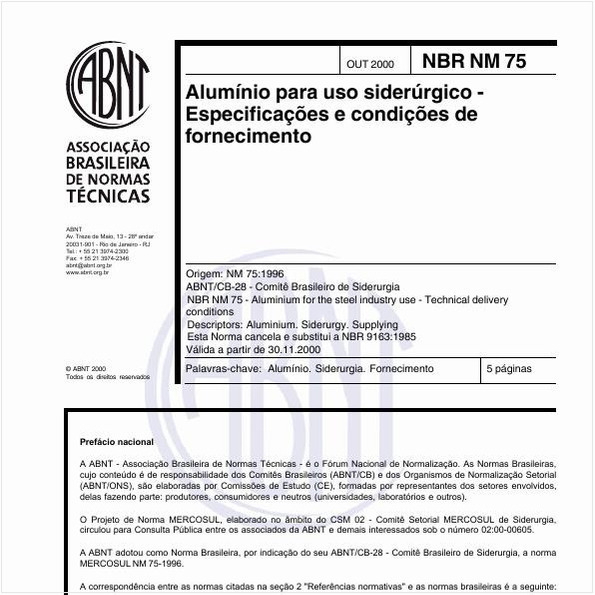 Alumínio para uso siderúrgico - Especificações e condições de fornecimento