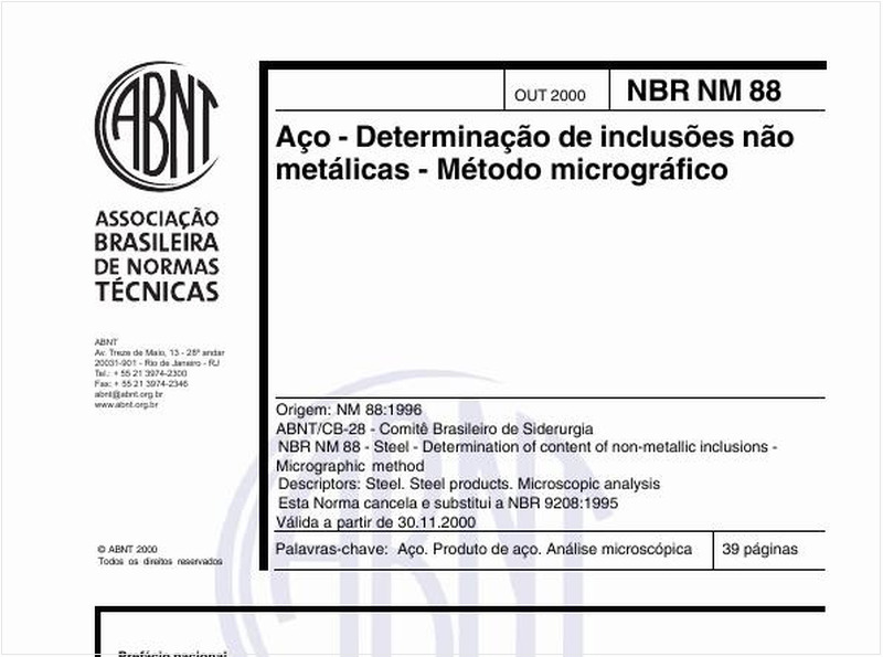 Aço - Determinação de inclusões não metálicas - Método micrográfico