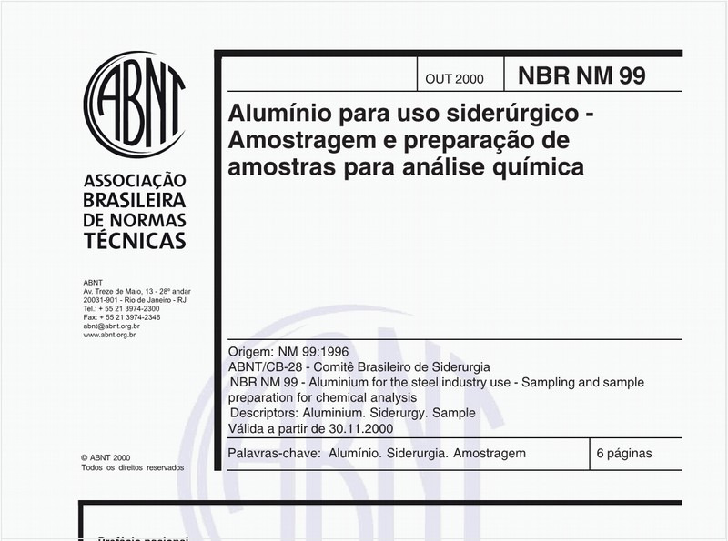 Alumínio para uso siderúrgico - Amostragem e preparação de amostras para análise química