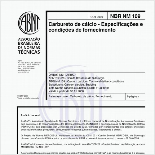 Carbureto de cálcio - Especificações e condições de fornecimento