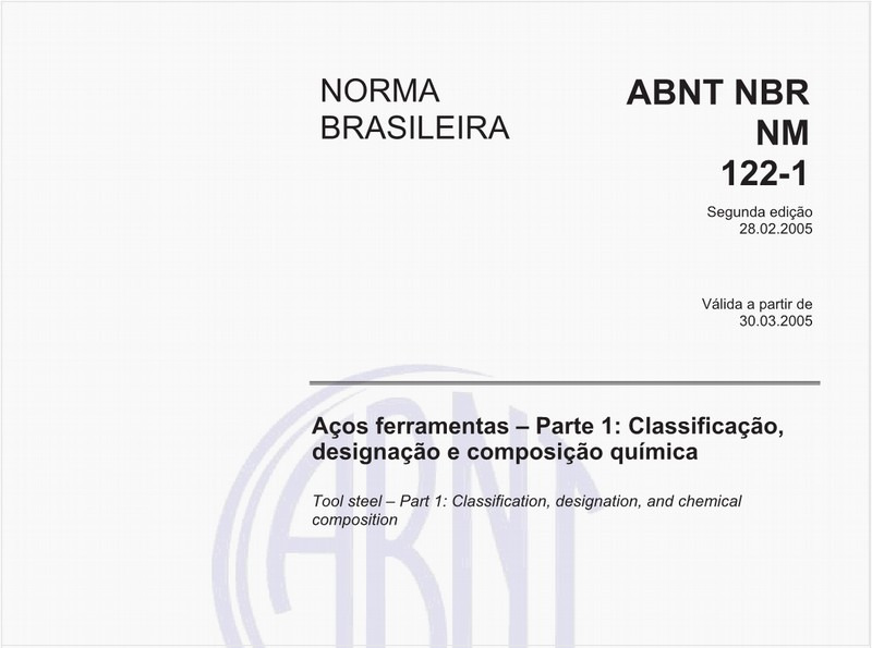 Aços ferramentas - Parte 1: Classificação, designação e composição química