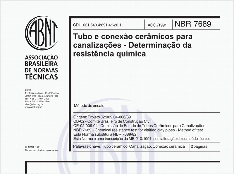 Tubo e conexão cerâmicos para canalizações - Determinação da resistência química