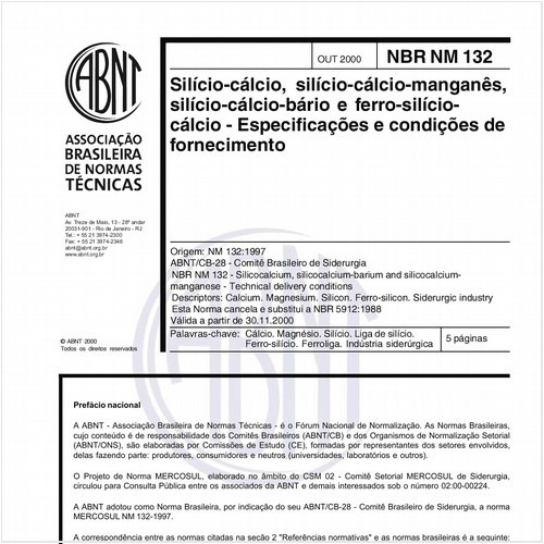 Silício-Cálcio, silício-cálcio-manganês, silício-cálcio-bário e ferro-silício-cálcio - Especificações e condições de fornecimento
