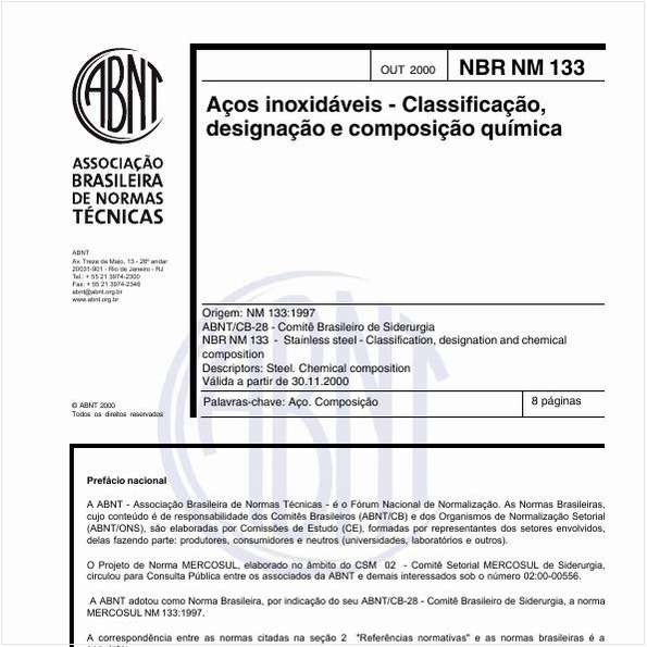 Aços inoxidáveis - Classificação, designação e composição química