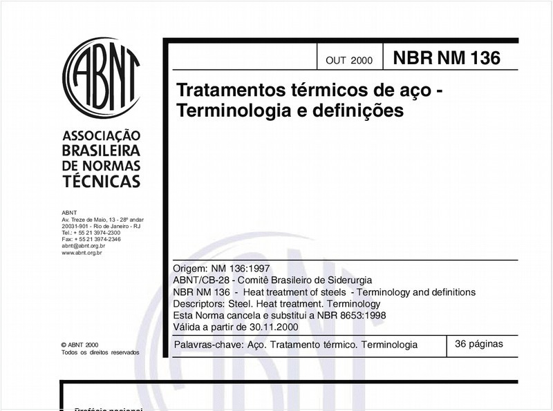 Tratamentos térmicos de aço - Terminologia e definições