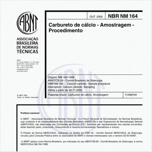 Carbureto de cálcio - Amostragem - Procedimento