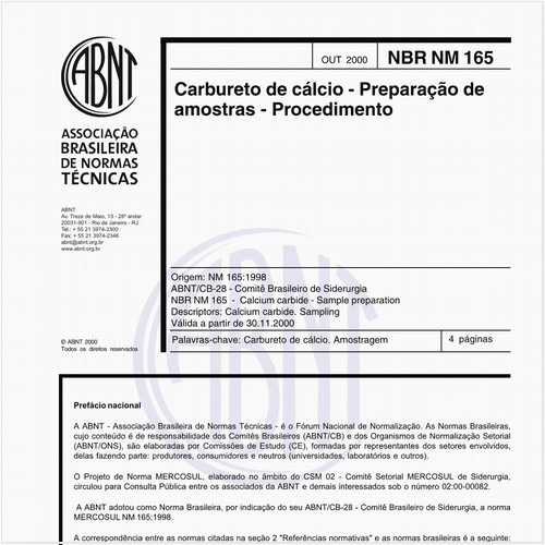 Carbureto de cálcio - Preparação de amostras - Procedimento