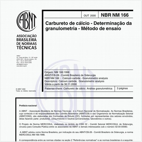 Carbureto de cálcio - Determinação da granulometria - Método de ensaio