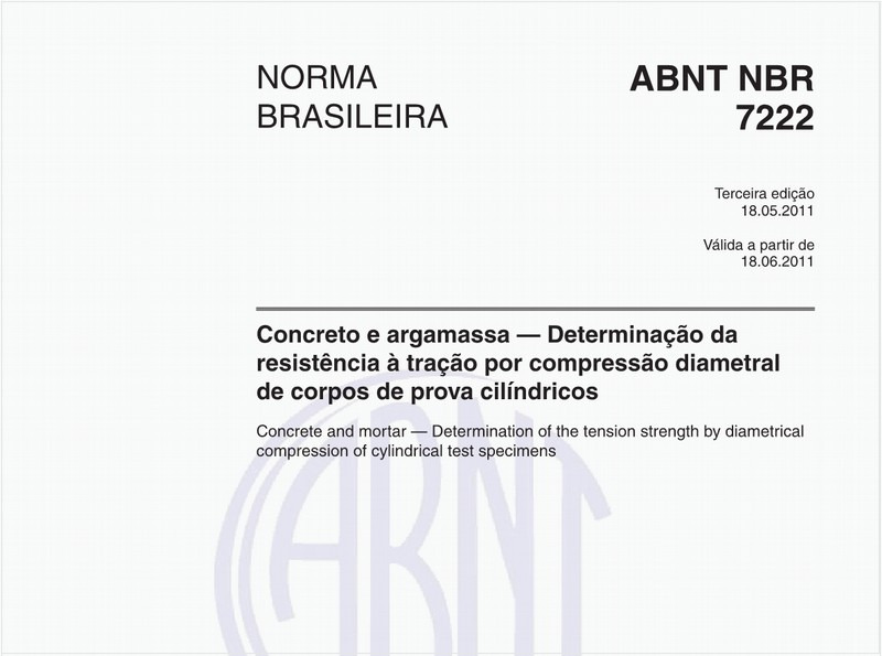 Concreto e argamassa — Determinação da resistência à tração por compressão diametral de corpos de prova cilíndricos
