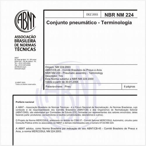 Conjunto pneumático - Terminologia