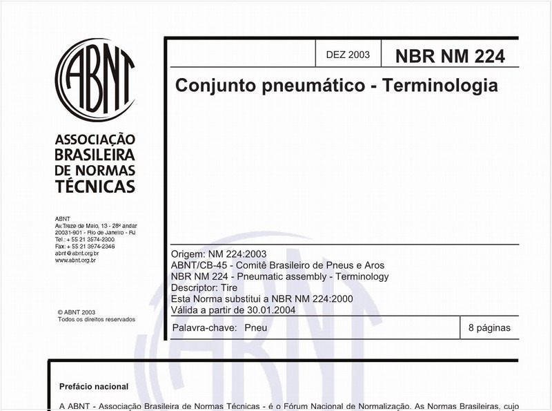 Conjunto pneumático - Terminologia