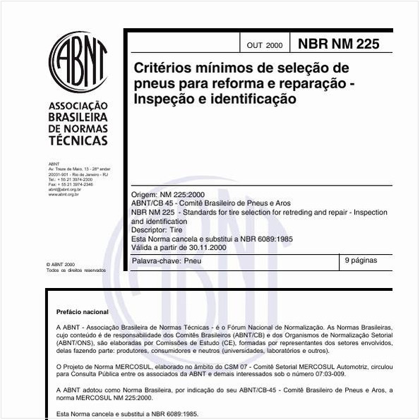 Critérios mínimos de seleção de pneus para reforma e reparação - Inspeção e identificação