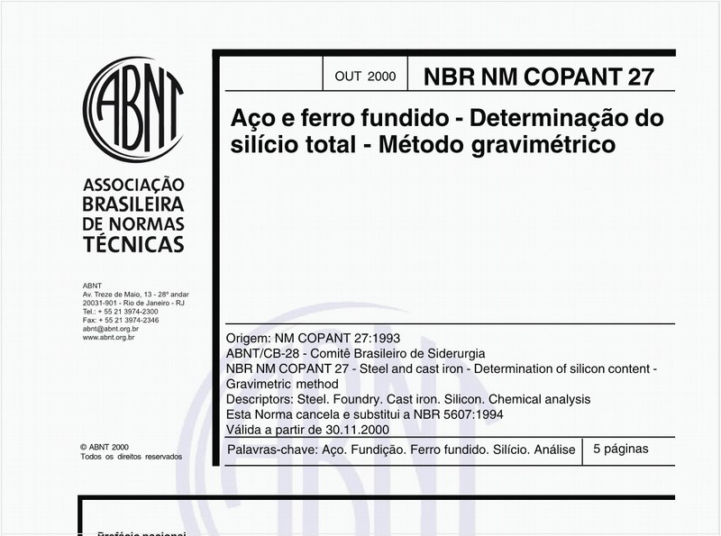 Aço e ferro fundido - Determinação do silício total - Método gravimétrico