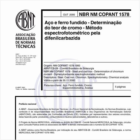 Aço e ferro fundido - Determinação do teor de cromo - Método espectrofotométrico da difenilcarbazida