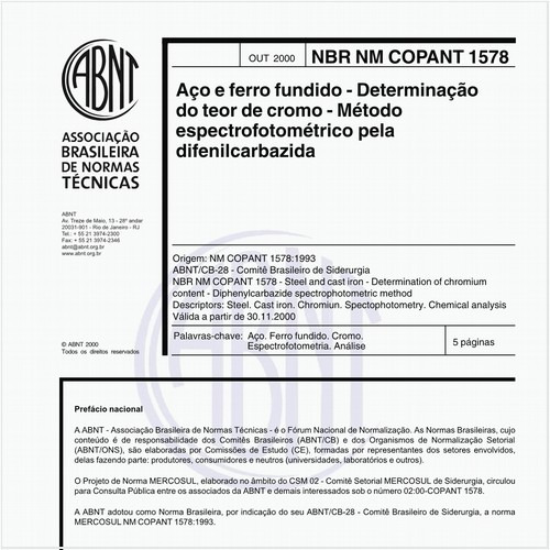 Aço e ferro fundido - Determinação do teor de cromo - Método espectrofotométrico da difenilcarbazida