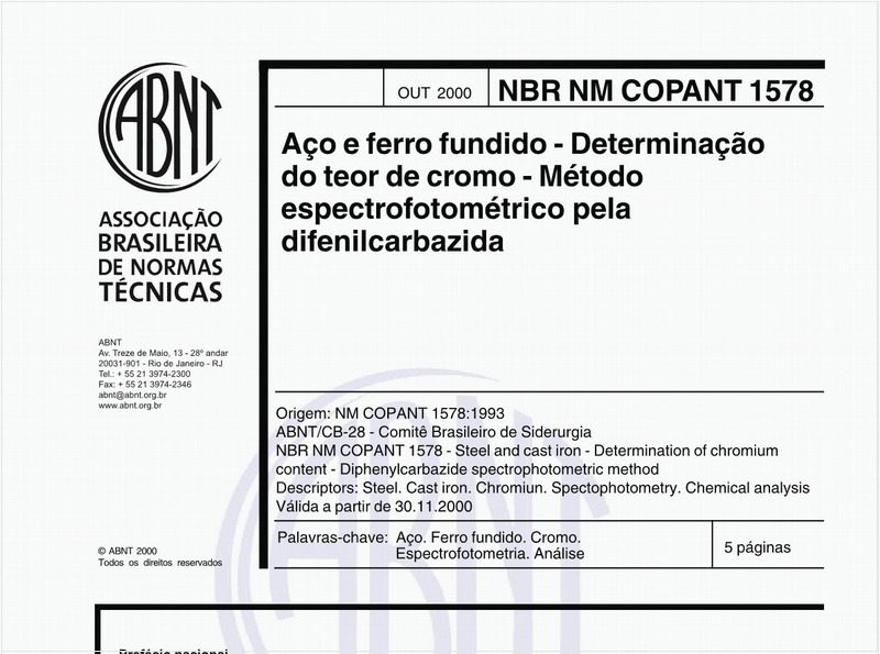 Aço e ferro fundido - Determinação do teor de cromo - Método espectrofotométrico da difenilcarbazida