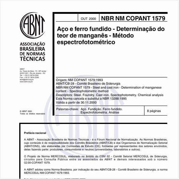 Aço e ferro fundido - Determinação do teor de manganês - Método espectrofotométrico