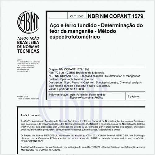 Aço e ferro fundido - Determinação do teor de manganês - Método espectrofotométrico