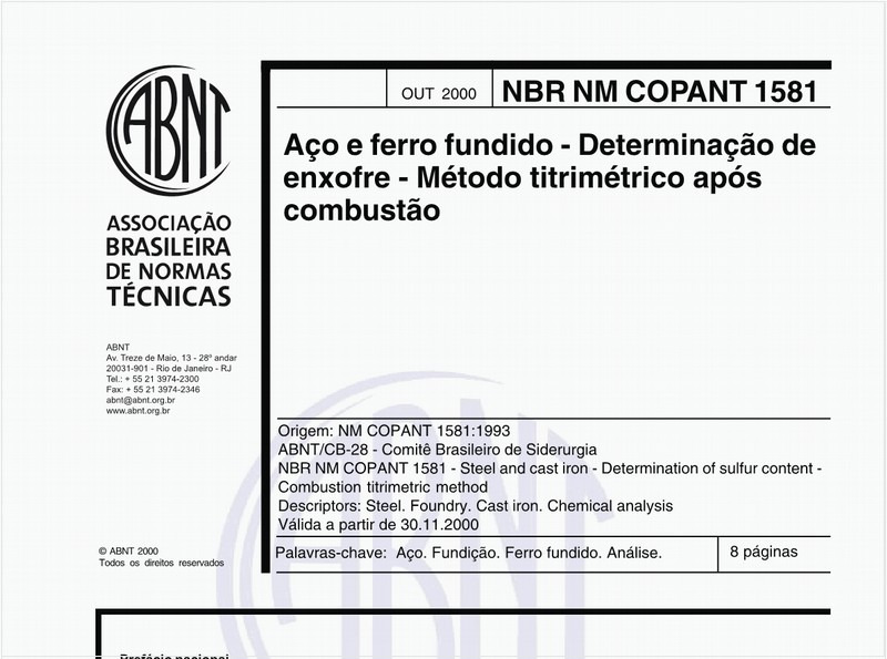 Aço e ferro fundido - Determinação de enxofre - Método titrimétrico após combustão