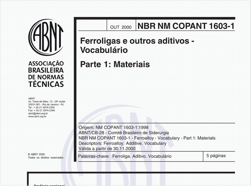 Ferroligas e outros aditivos - Vocabulário - Parte 1: Materiais