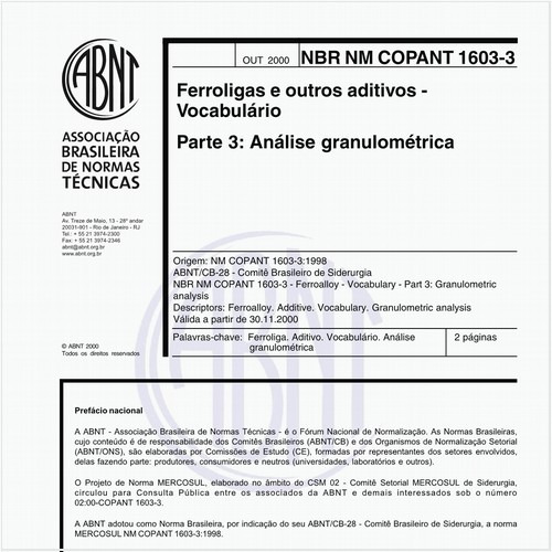 Ferroligas e outros aditivos - Vocabulário - Parte 3: Análise granulométrica