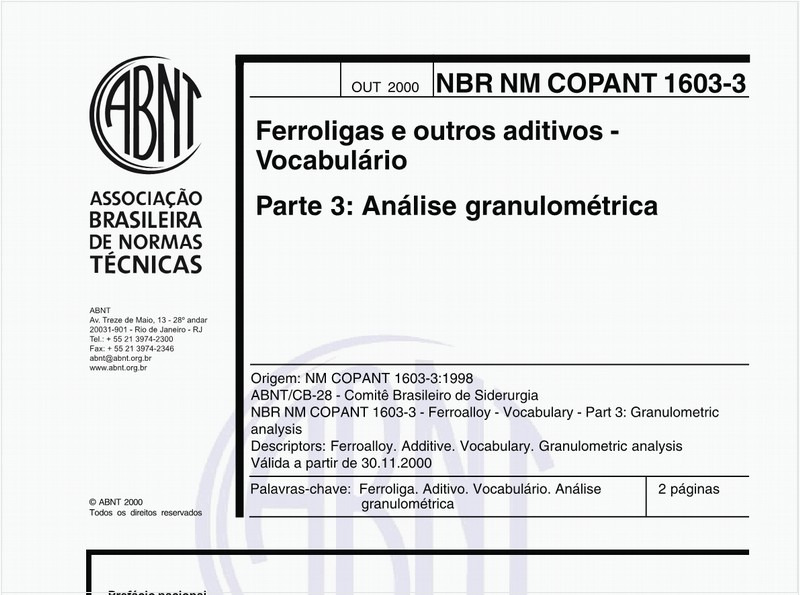 Ferroligas e outros aditivos - Vocabulário - Parte 3: Análise granulométrica