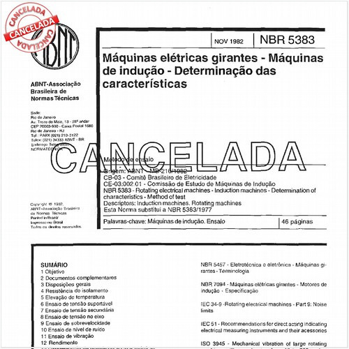 Máquinas elétricas girantes - Máquinas de indução - Determinação das características