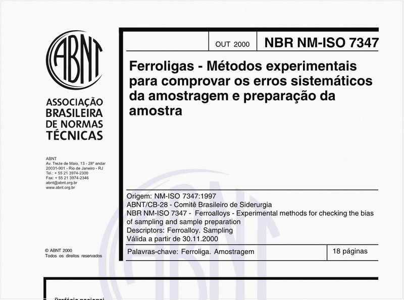 Ferroligas - Métodos experimentais para comprovar os erros sistemáticos da amostragem e preparação da amostra
