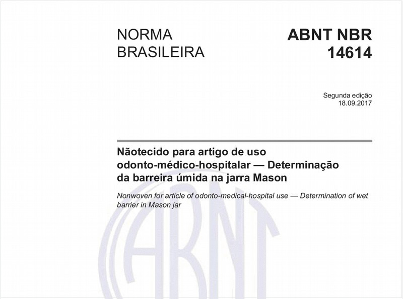 Nãotecido para artigo de uso odonto-médico-hospitalar - Determinação da barreira úmida na jarra Mason