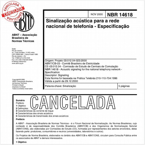 Sinalização acústica para a rede nacional de telefonia - Especificação