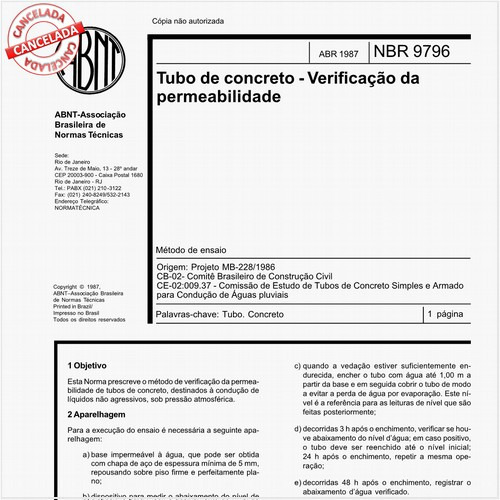 Tubo de concreto - Verificação da permeabilidade