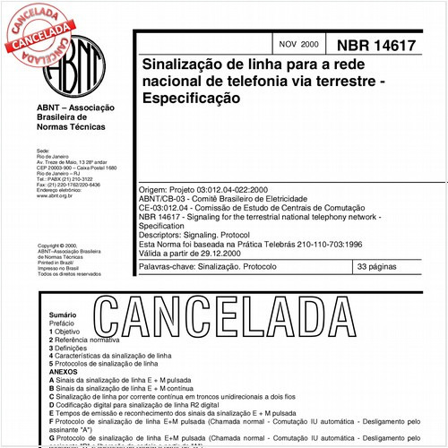 Sinalização de linha para a rede nacional de telefonia via terrestre - Especificação