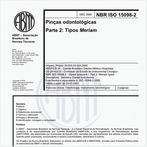 Pinças odontológicas - Parte 2: Tipo Meriam