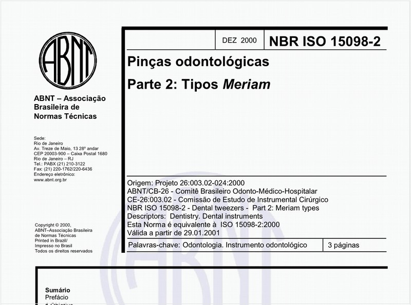 Pinças odontológicas - Parte 2: Tipo Meriam
