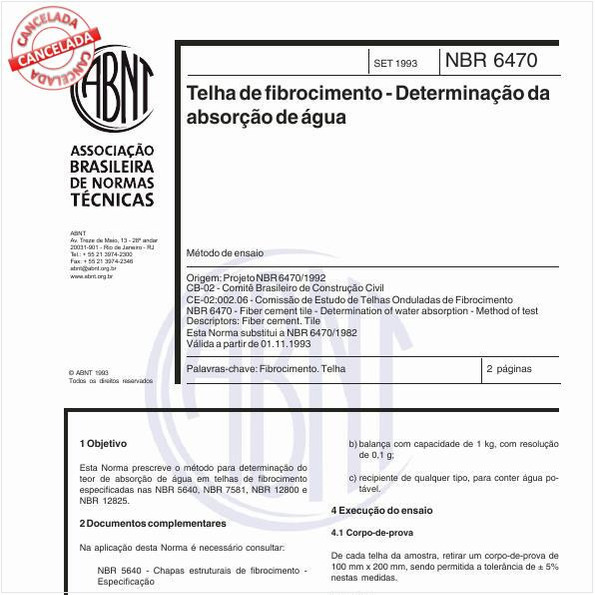 Telha de fibrocimento - Determinação da absorção de água