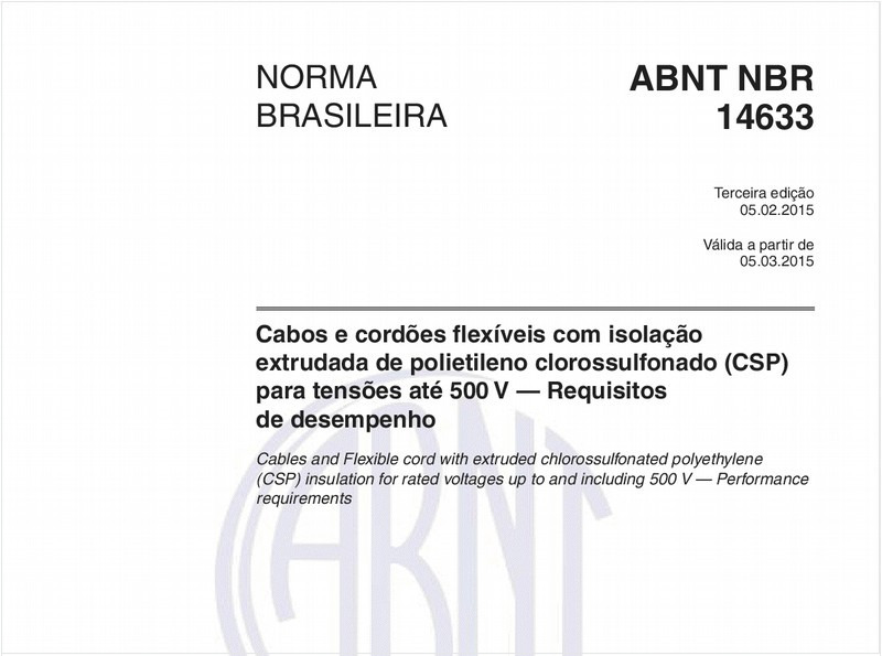Cabos e cordões flexíveis com isolação extrudada de polietileno clorossulfonado (CSP) para tensões até 500 V — Requisitos de desempenho