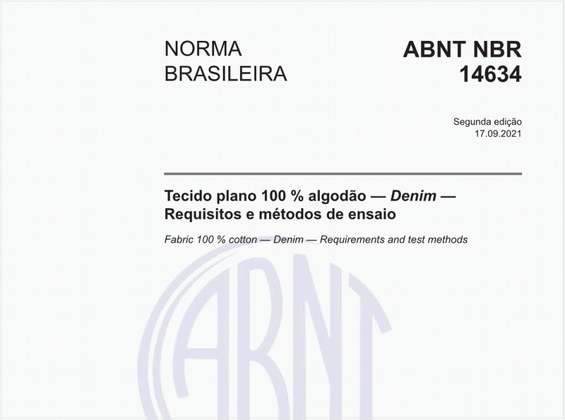 Tecido plano 100 % algodão - Denim - Requisitos e métodos de ensaio