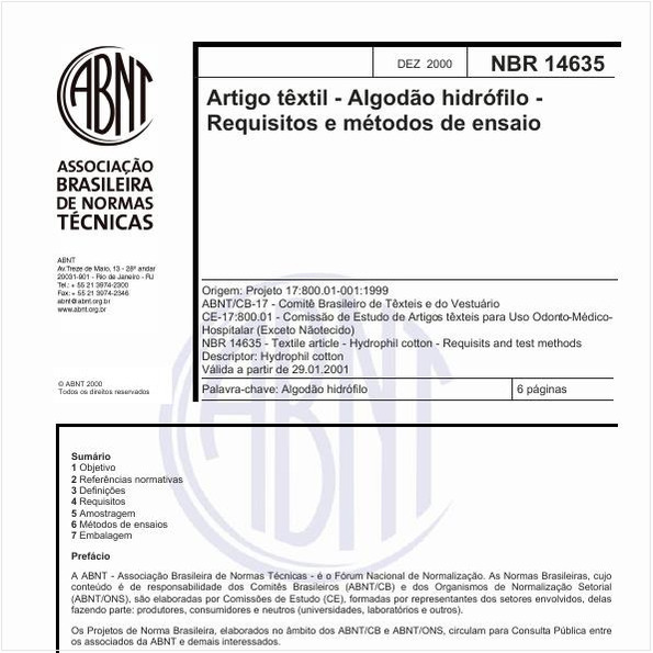 Artigo têxtil - Algodão hidrófilo - Requisitos e métodos de ensaio