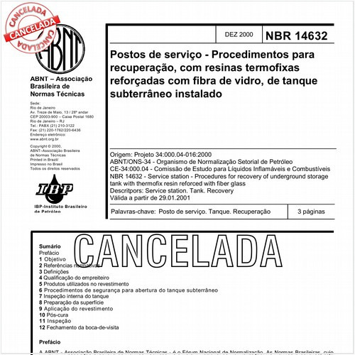 Postos de serviço - Procedimentos para recuperação, com resinas termofixas reforçadas com fibra de vidro, de tanque subterrâneo instalado