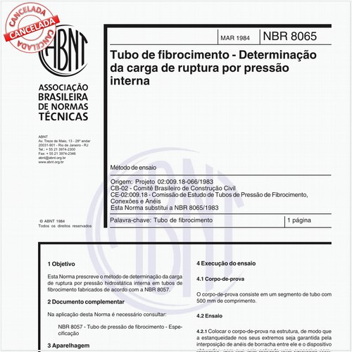 Tubo de fibrocimento - Determinação da carga de ruptura por pressão interna