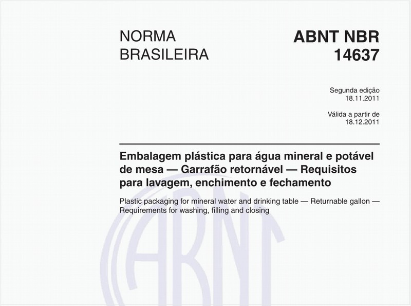 Embalagem plástica para água mineral e potável de mesa — Garrafão retornável — Requisitos para lavagem, enchimento e fechamento